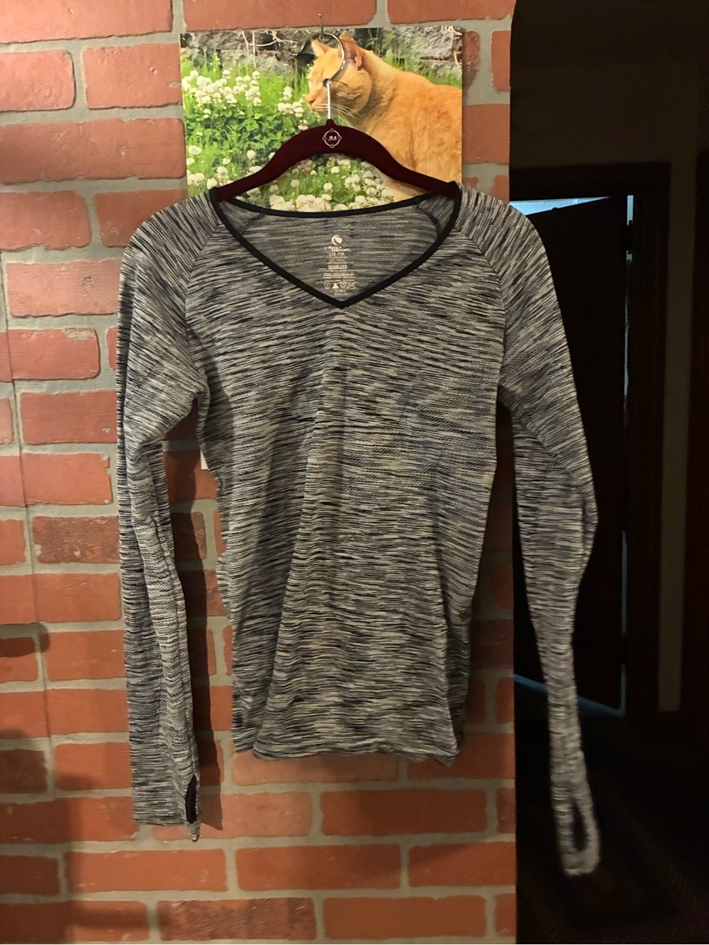 climawear Gray/Black Space-Dye V-Neck Long Sleeve Top